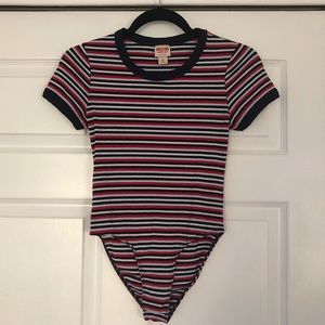 Short Sleeve Red, White, and Blue Striped Bodysuit